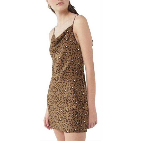 LIKE NEW Urban Outfitters Leopard Print Slip Dress Olive Green XS - Picture 2 of 6